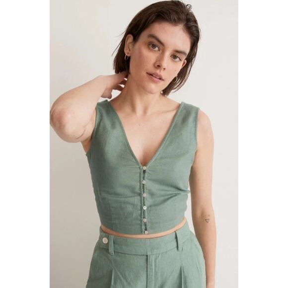 Madewell Tops - Madewell Linen Gwen Crop Vest Top Green Size 2